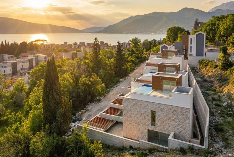 Ready-to-move-in townhouse with a swimming pool and a garage in Tivat