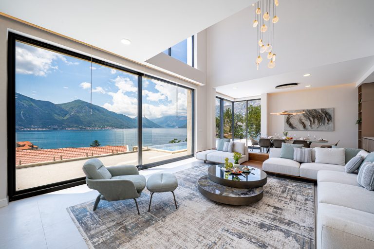 Modern villa with pool and sea view in Dobrota