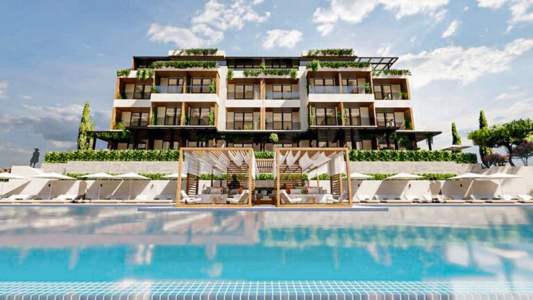 One-bedroom apartment in a new residential complex with a pool in Kumbor