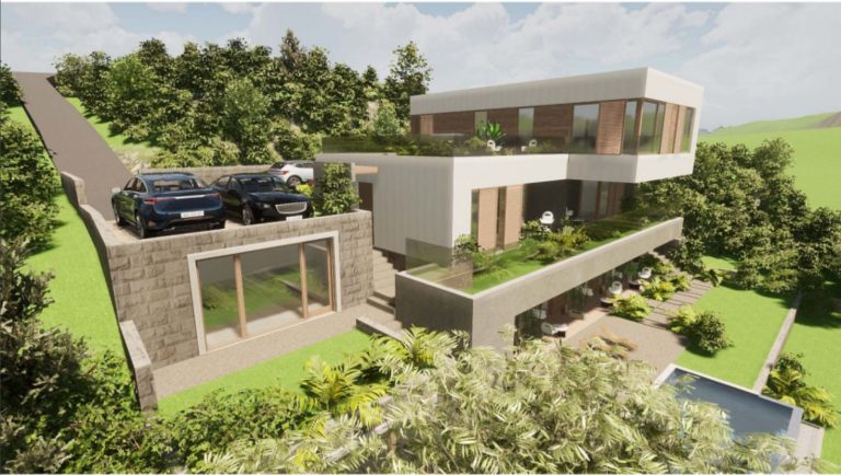 Building plot with approved project near the sea in Krašići