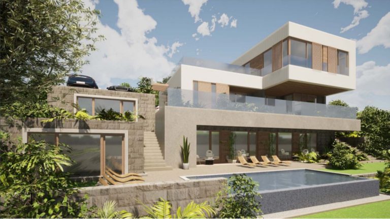Building plot with approved project near the sea in Krašići
